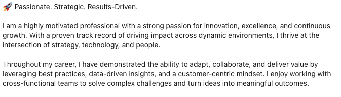 LinkedIn About section example comparing generic fluff versus specific results oriented writing for recruiters